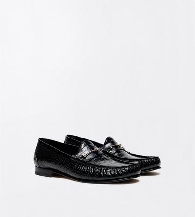 TOM FORD LEATHER BLACK PRINTED CROC DOUBLE T HARDWARE OSCAR LOAFER