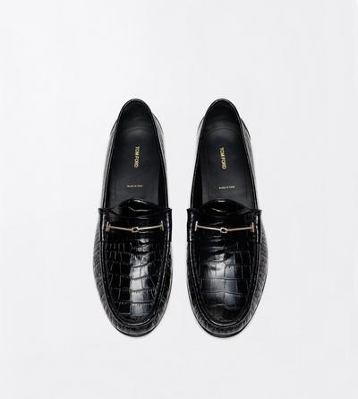 TOM FORD LEATHER BLACK PRINTED CROC DOUBLE T HARDWARE OSCAR LOAFER