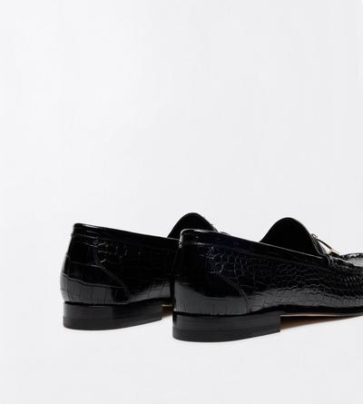 TOM FORD LEATHER BLACK PRINTED CROC DOUBLE T HARDWARE OSCAR LOAFER