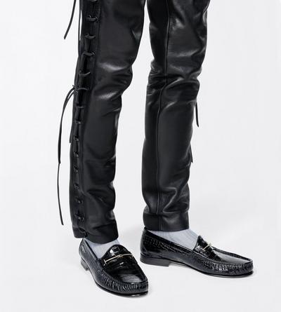 TOM FORD LEATHER BLACK PRINTED CROC DOUBLE T HARDWARE OSCAR LOAFER