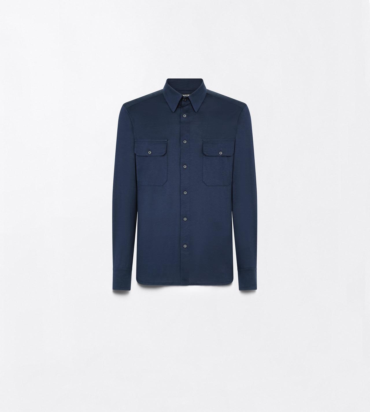TOM FORD SILK COTTON BLEND NAVY SILK COTTON BLEND MILITARY SHIRT
