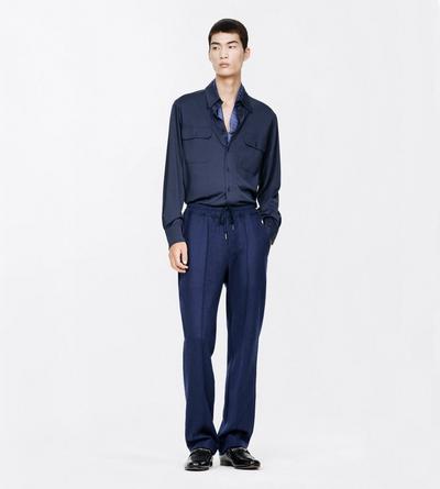 TOM FORD SILK COTTON BLEND NAVY SILK COTTON BLEND MILITARY SHIRT