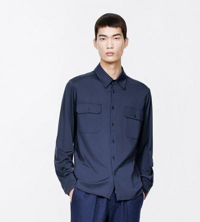 TOM FORD SILK COTTON BLEND NAVY SILK COTTON BLEND MILITARY SHIRT