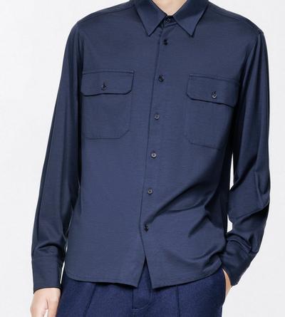 TOM FORD SILK COTTON BLEND NAVY SILK COTTON BLEND MILITARY SHIRT