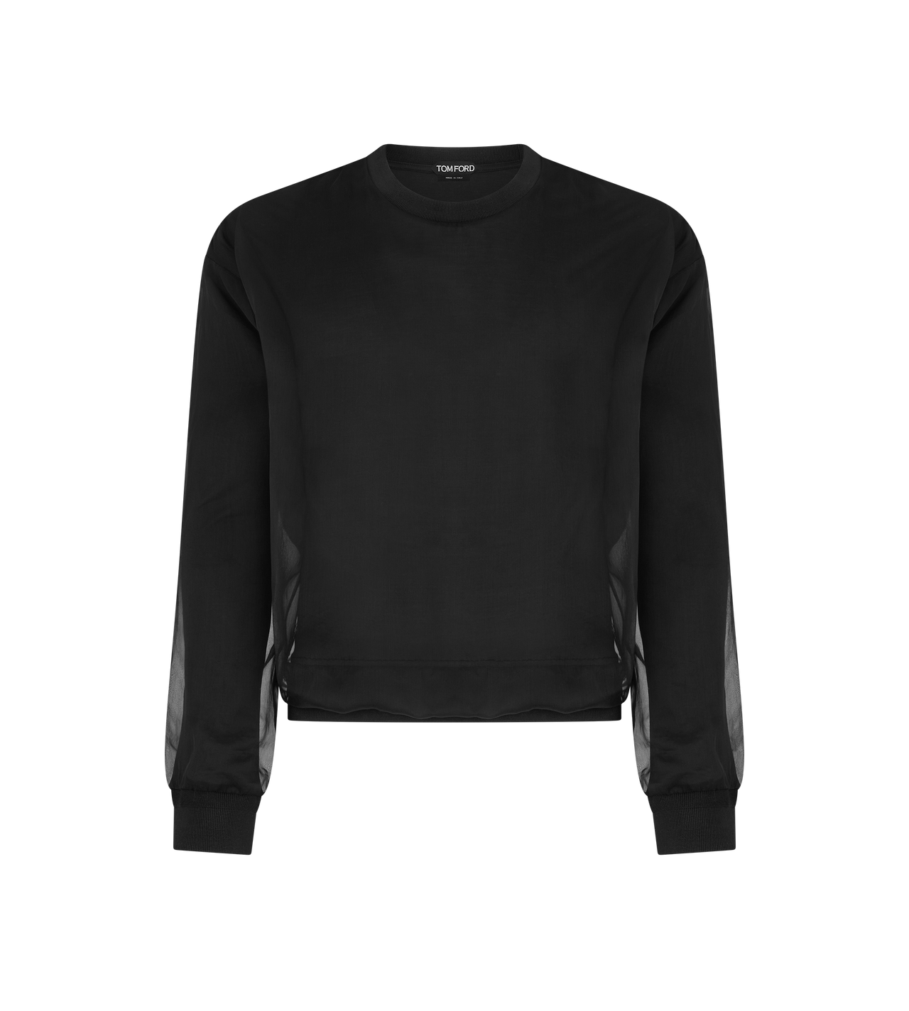 TOM FORD SILK BLACK MAGLIA GIROCOLLO IN JERSEY E CHIFFON