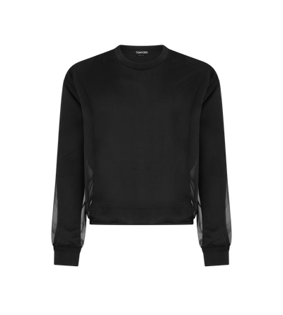 TOM FORD SILK BLACK MAGLIA GIROCOLLO IN JERSEY E CHIFFON