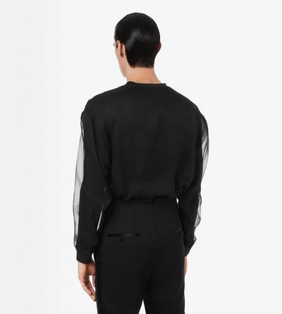 TOM FORD SILK BLACK MAGLIA GIROCOLLO IN JERSEY E CHIFFON