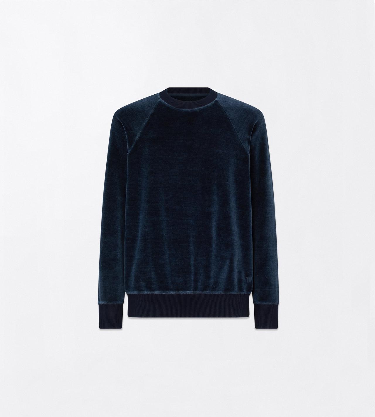 TOM FORD COTTON BLEND OCEAN CAVERN INDIGO VELOUR CREW NECK