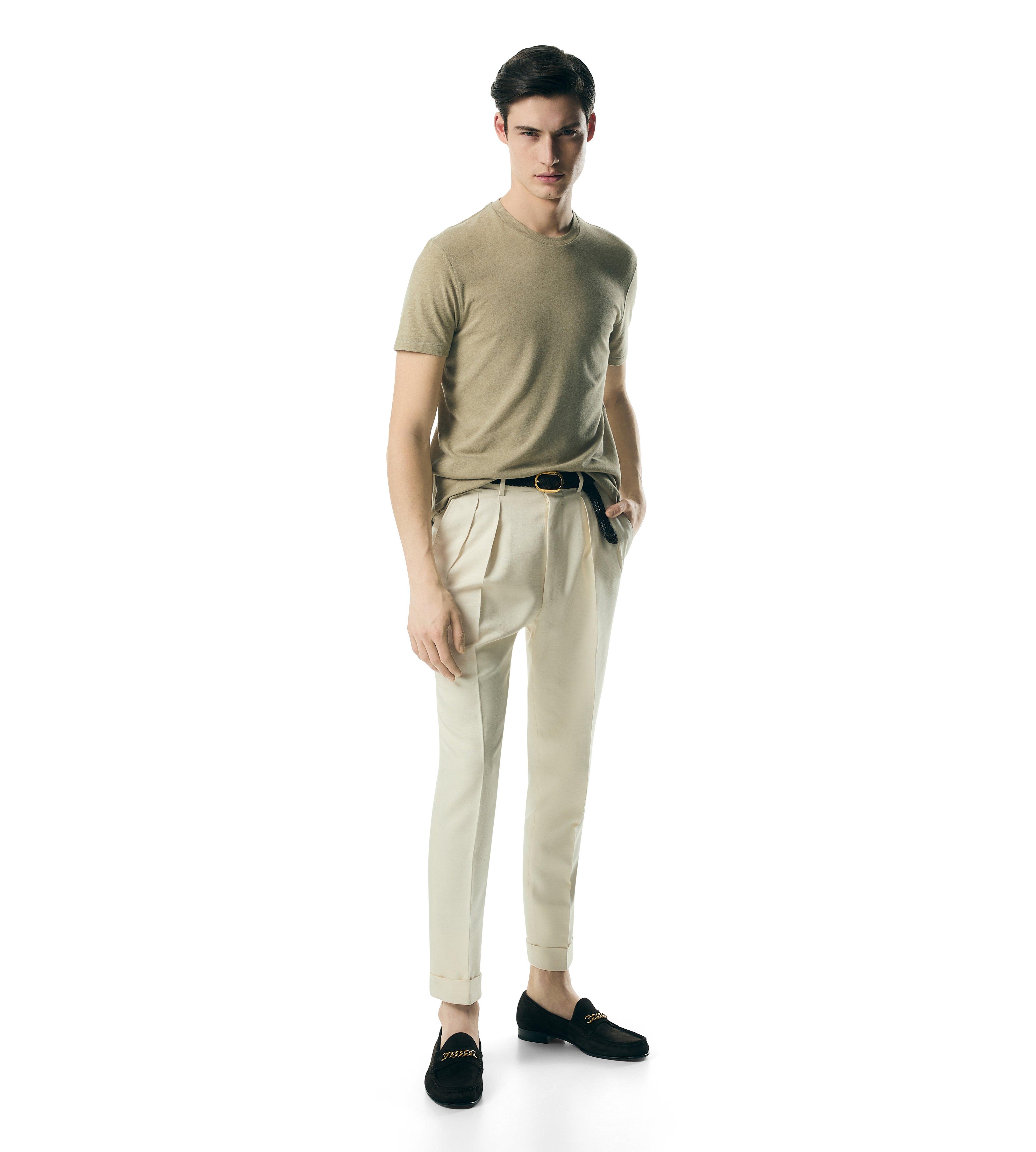 COTTON BLEND MELANGE CREW NECK T-SHIRT