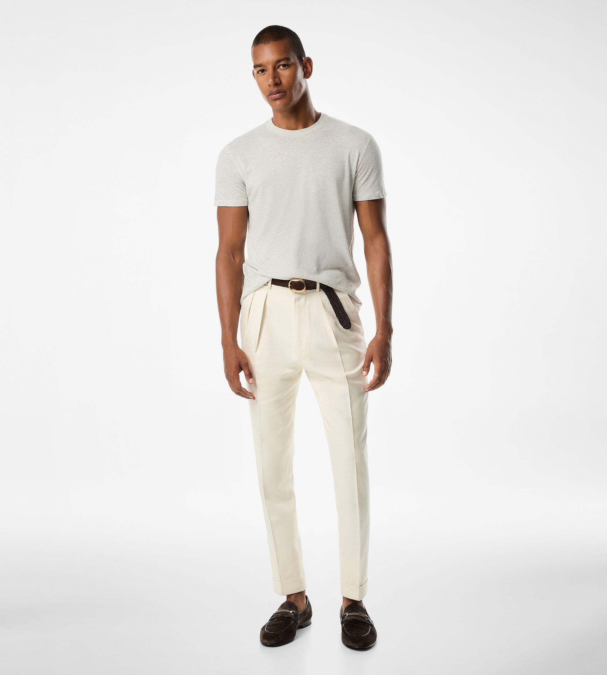 COTTON BLEND MELANGE CREW NECK T-SHIRT