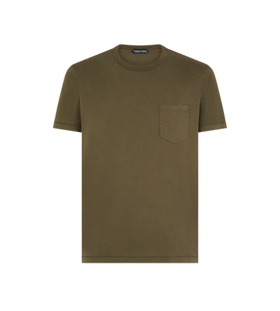 TOM FORD COTTON SILK BLEND MILITARY GREEN COTTON SILK CREW NECK T-SHIRT