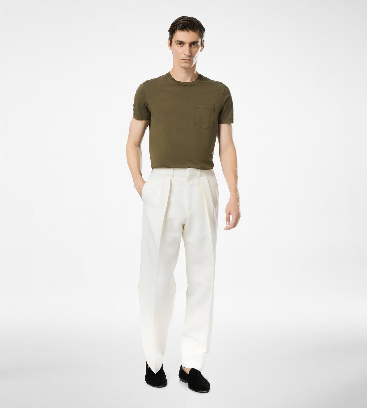 TOM FORD COTTON SILK BLEND MILITARY GREEN COTTON SILK CREW NECK T-SHIRT