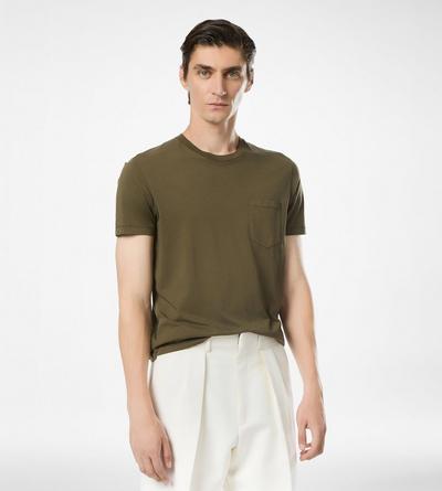TOM FORD COTTON SILK BLEND MILITARY GREEN COTTON SILK CREW NECK T-SHIRT