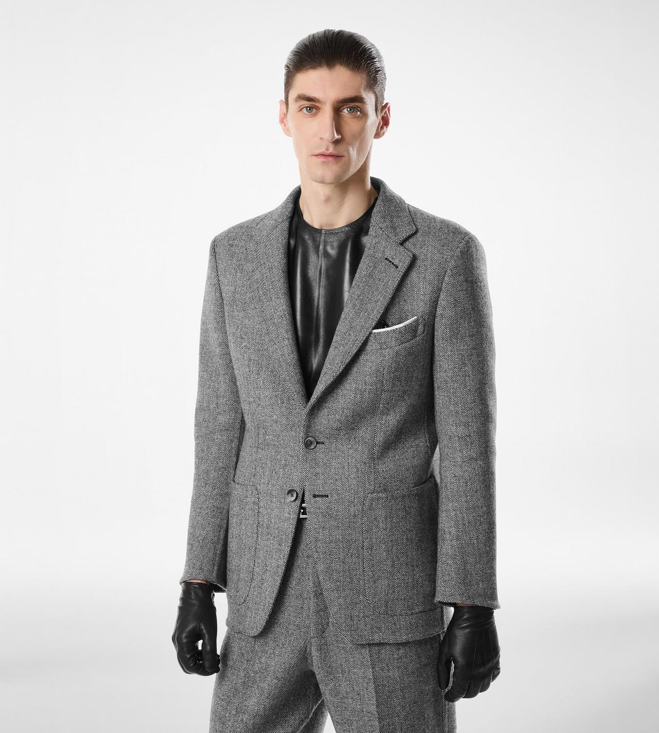 SHARKSKIN HERRINGBONE DOUBLE SPLITTABLE JACKET image number 2