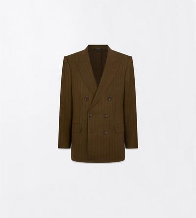 TOM FORD WOOL KHAKI BROWN LIGHT FRESCO STRIPE JACKET