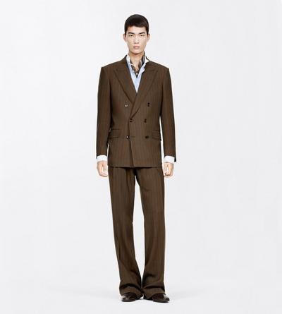 TOM FORD WOOL KHAKI BROWN LIGHT FRESCO STRIPE JACKET