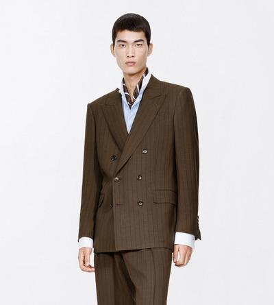 TOM FORD WOOL KHAKI BROWN LIGHT FRESCO STRIPE JACKET