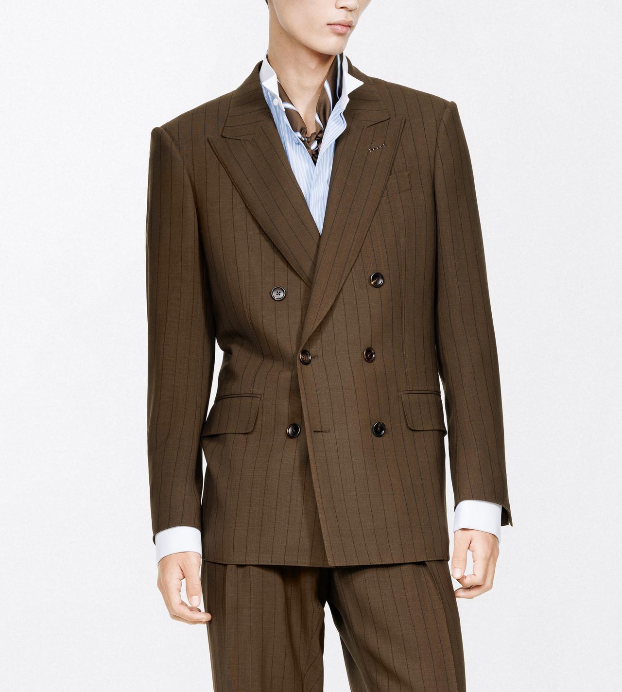TOM FORD WOOL KHAKI BROWN LIGHT FRESCO STRIPE JACKET