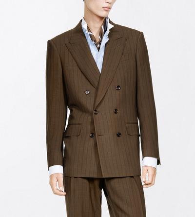 TOM FORD WOOL KHAKI BROWN LIGHT FRESCO STRIPE JACKET