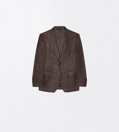 TOM FORD WOOL BLEND BLACK&BROWN IRREGULAR DAMIER SHELTON JACKET