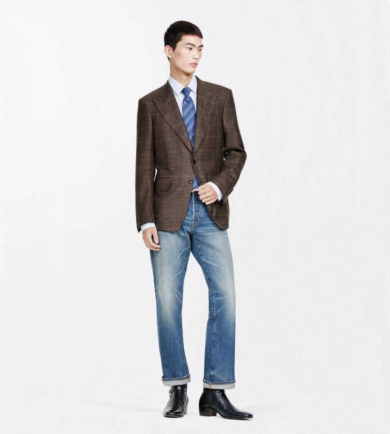 TOM FORD WOOL BLEND BLACK&BROWN IRREGULAR DAMIER SHELTON JACKET