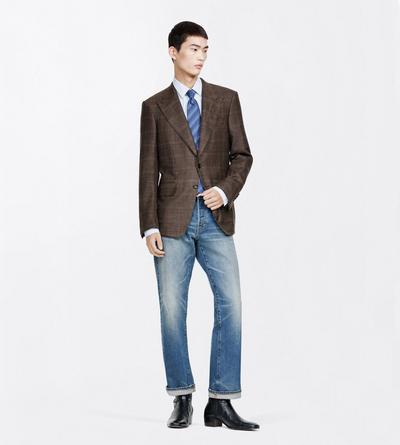 TOM FORD WOOL BLEND BLACK&BROWN IRREGULAR DAMIER SHELTON JACKET