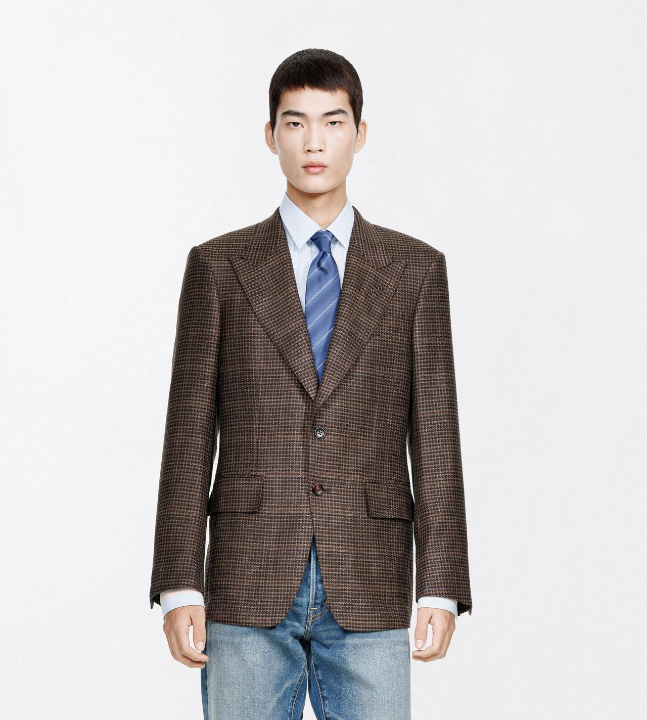 TOM FORD WOOL BLEND BLACK&BROWN IRREGULAR DAMIER SHELTON JACKET