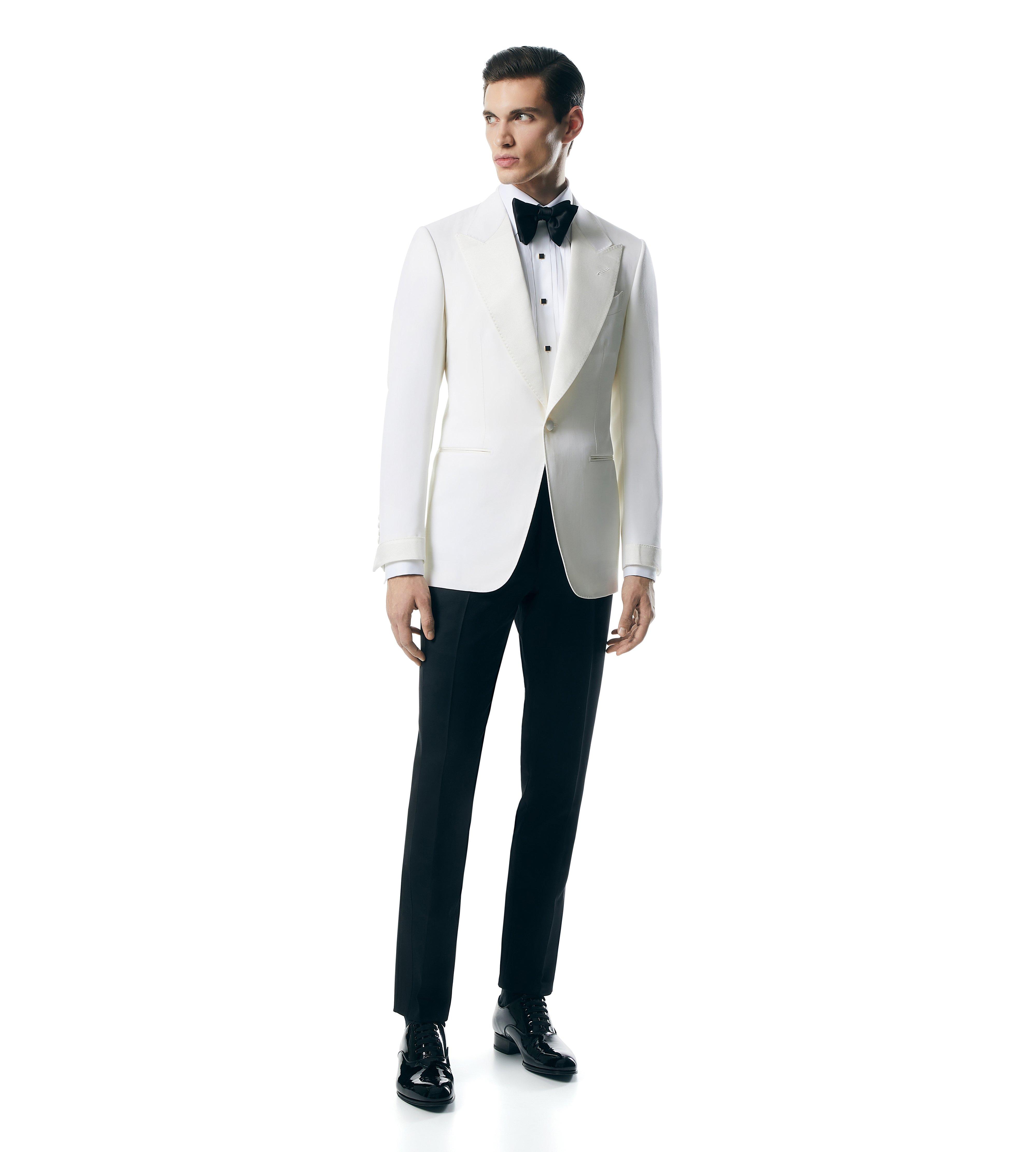【関税&送料込】Tom Ford Single-Breasted Tuxedo Jacket Bianc LUSTROUS BARATHEA SILK BLEND 