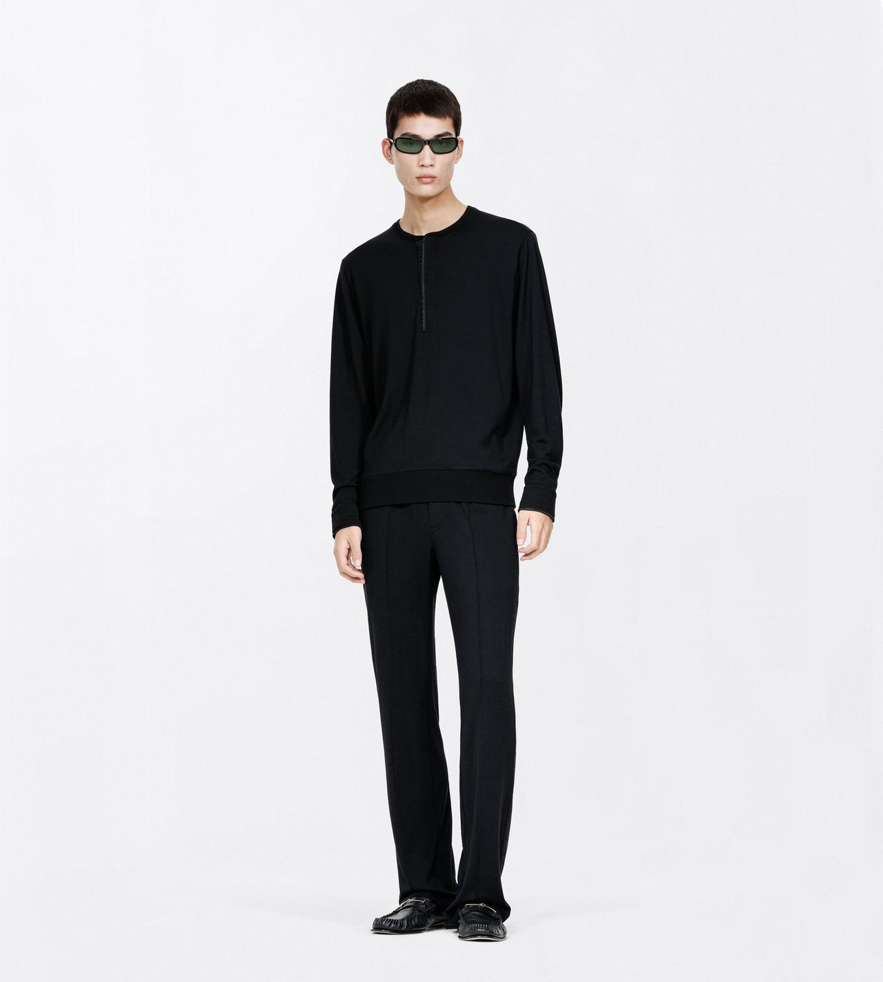 TOM FORD WOOL BLEND BLACK WOOL SILK CASHMERE BLEND HENLEY