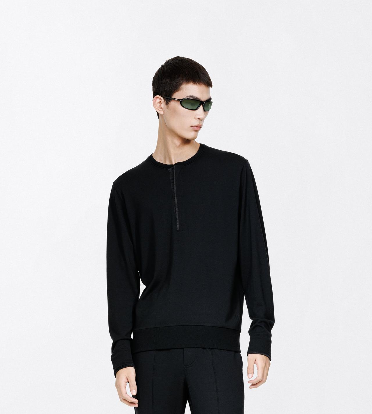 TOM FORD WOOL BLEND BLACK WOOL SILK CASHMERE BLEND HENLEY