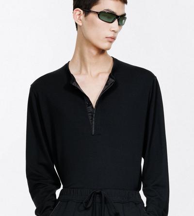 TOM FORD WOOL BLEND BLACK WOOL SILK CASHMERE BLEND HENLEY