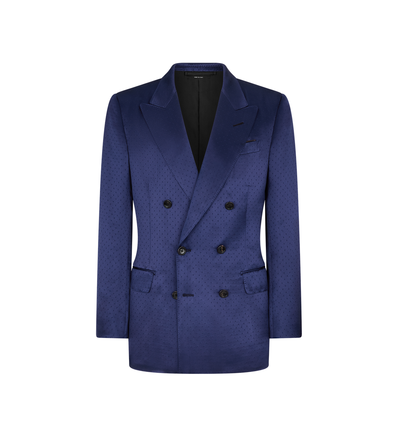 TOM FORD SILK VISCOSE BLEND DARK INDIGO SILK VISCOSE SATIN POLKA DOT JACQUARD JACKET