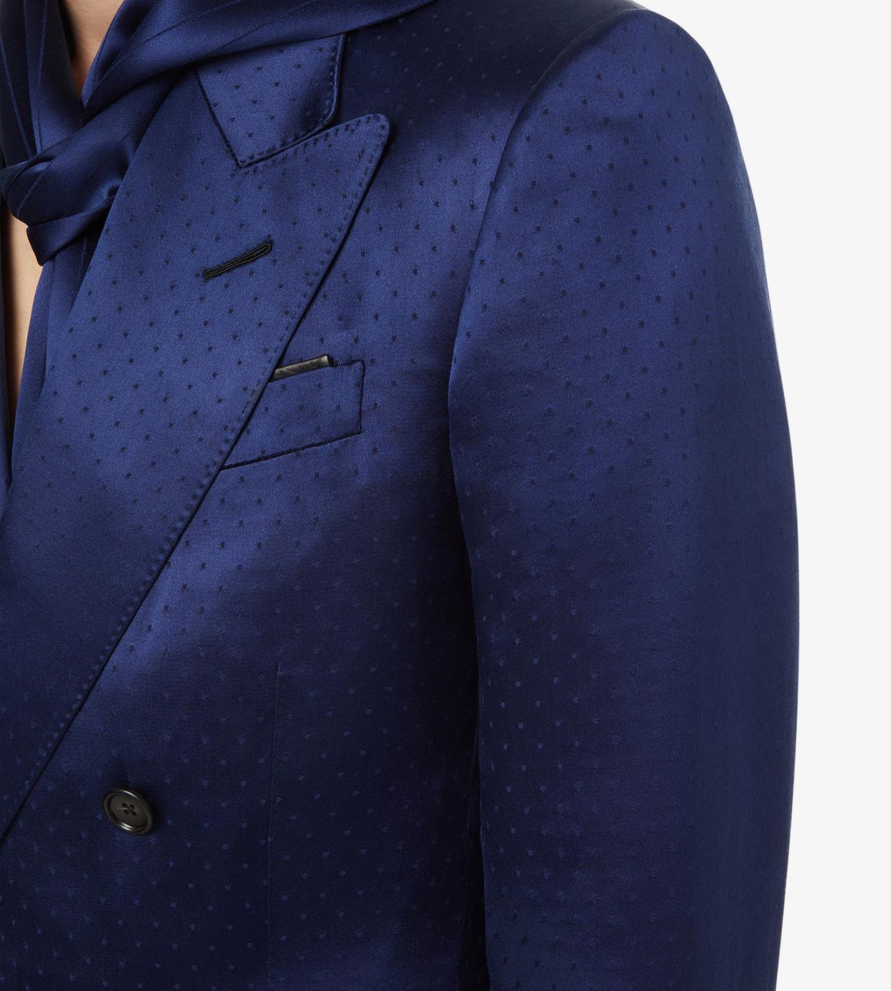 TOM FORD SILK VISCOSE BLEND DARK INDIGO SILK VISCOSE SATIN POLKA DOT JACQUARD JACKET