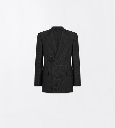 TOM FORD VISCOSE SILK BLEND BLACK DOTTED LOZENGE JACQUARD JACKET