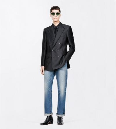 TOM FORD VISCOSE SILK BLEND BLACK DOTTED LOZENGE JACQUARD JACKET