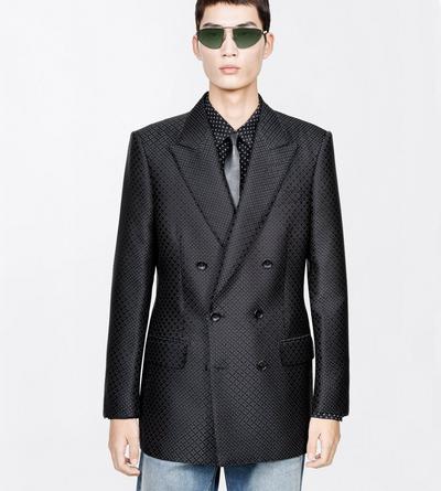 TOM FORD VISCOSE SILK BLEND BLACK DOTTED LOZENGE JACQUARD JACKET