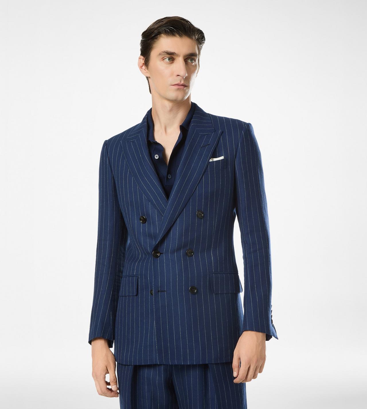 TOM FORD  OC VESTE &Agrave; RAYURES HOPSACK EN LAINE, SOIE ET LIN