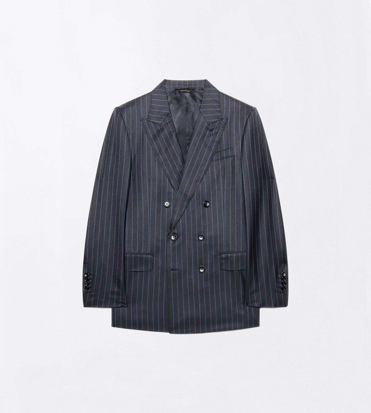 TOM FORD WOOL GREY+BLUE PINPOINT STRIPE COLBERT JACKET