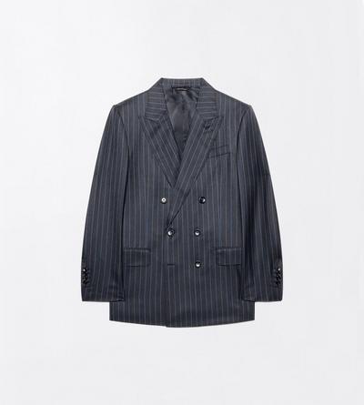 TOM FORD WOOL GREY+BLUE PINPOINT STRIPE COLBERT JACKET