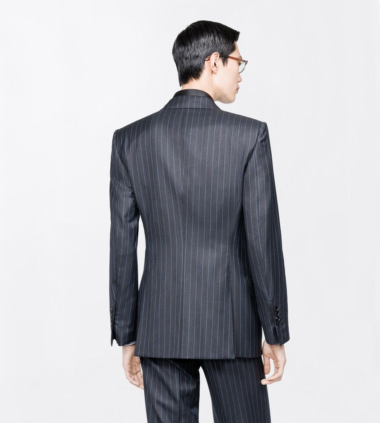 TOM FORD WOOL GREY+BLUE PINPOINT STRIPE COLBERT JACKET