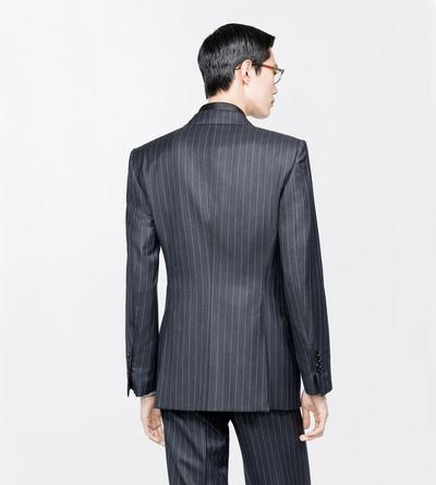 TOM FORD WOOL GREY+BLUE PINPOINT STRIPE COLBERT JACKET