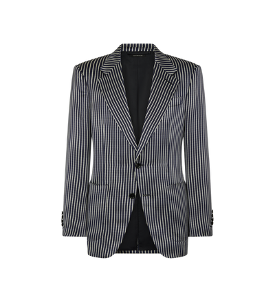 TOM FORD SILK COMBO BLACK & IVORY FLUID SILK FAILLE STRIPE JACKET