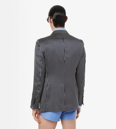 TOM FORD SILK COMBO BLACK & IVORY FLUID SILK FAILLE STRIPE JACKET