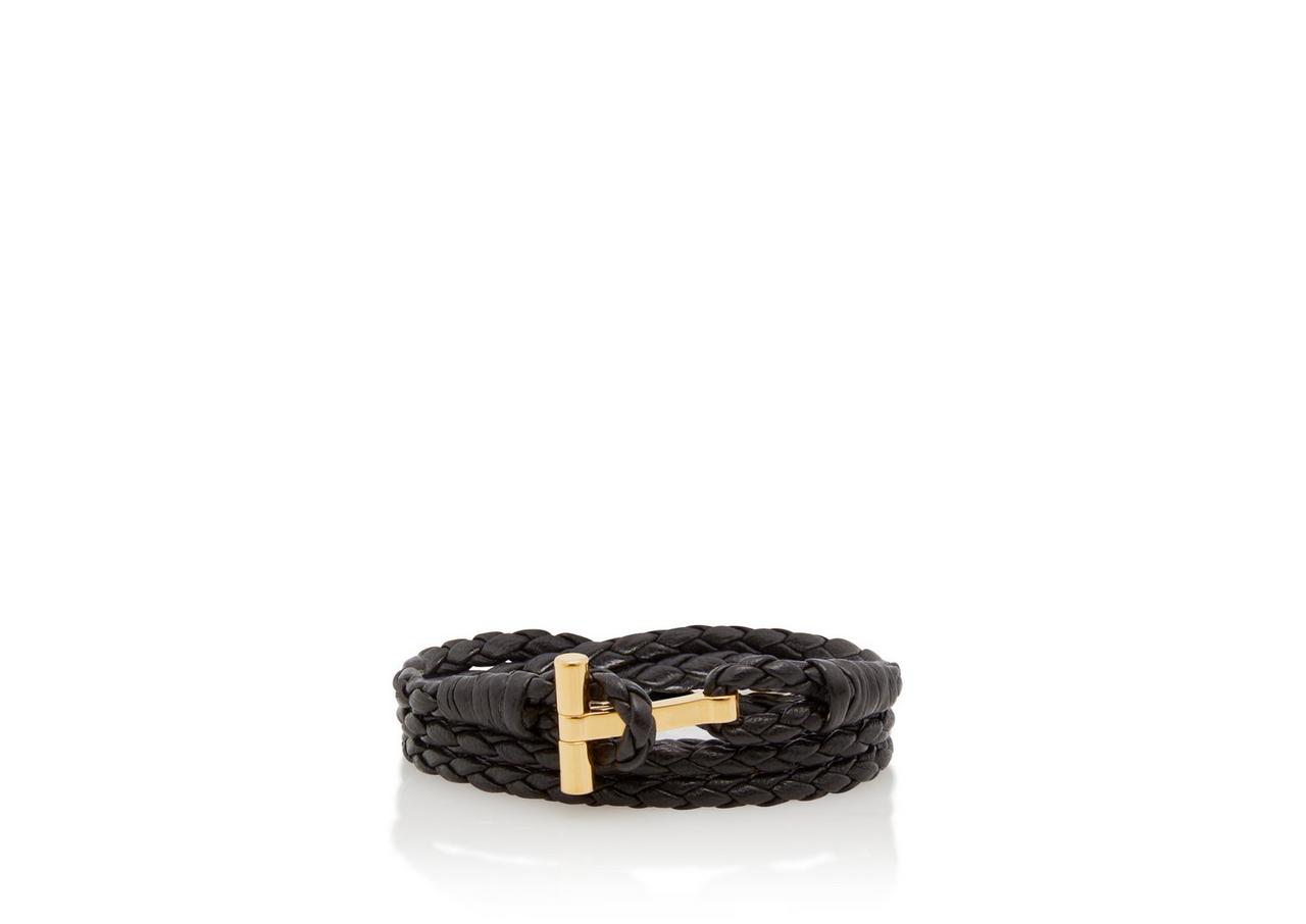 WOVEN LEATHER T WRAP BRACELET image number 0