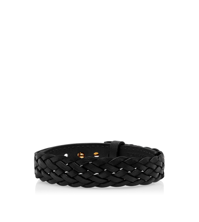 TOM FORD LEATHER BLACK BRACELET T EN CUIR TISS&Eacute;