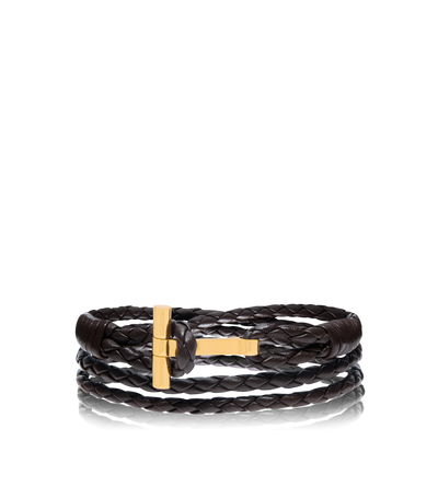 BRAIDED LEATHER T BRACELET image number 0