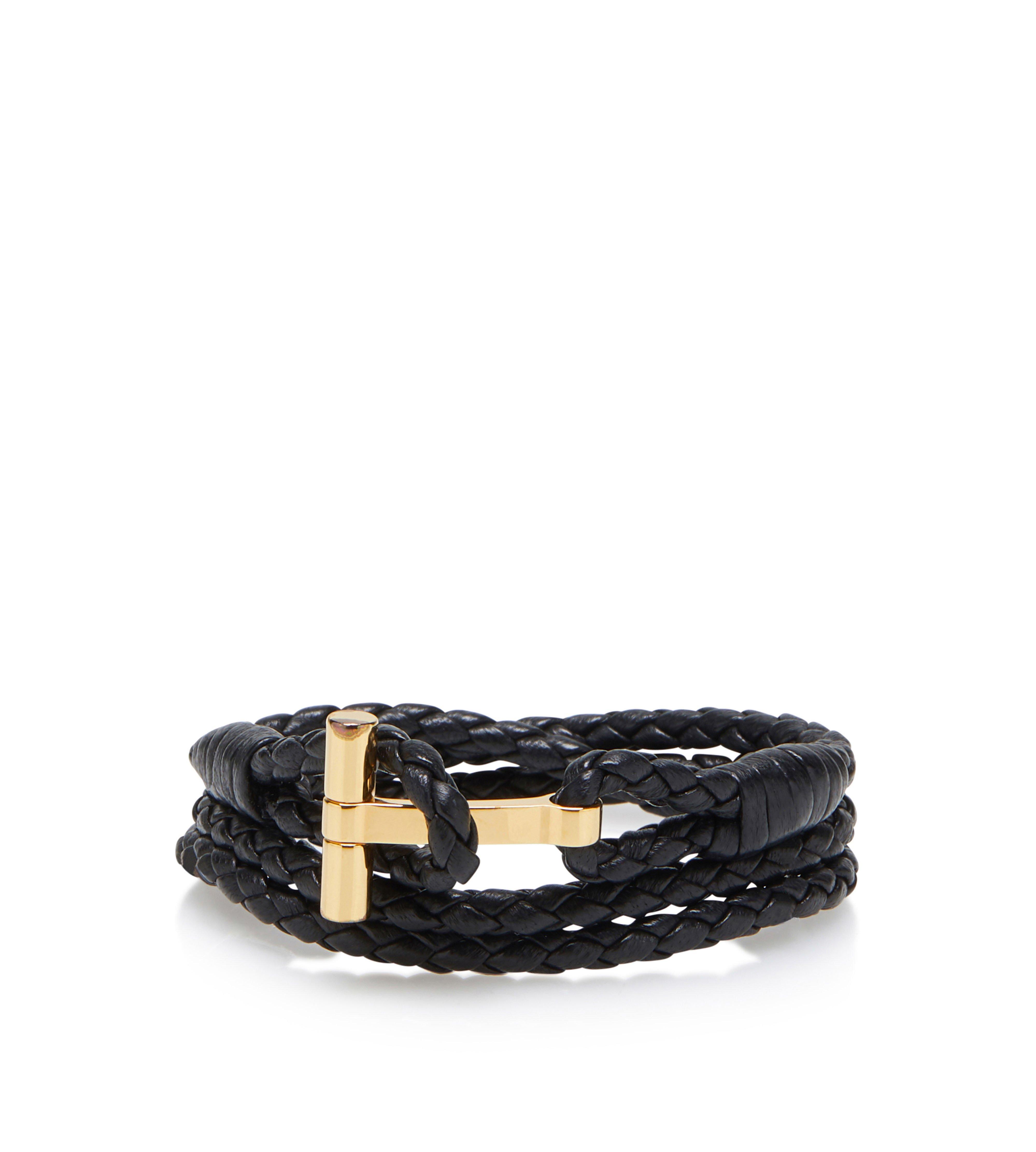 BRAIDED LEATHER T BRACELET