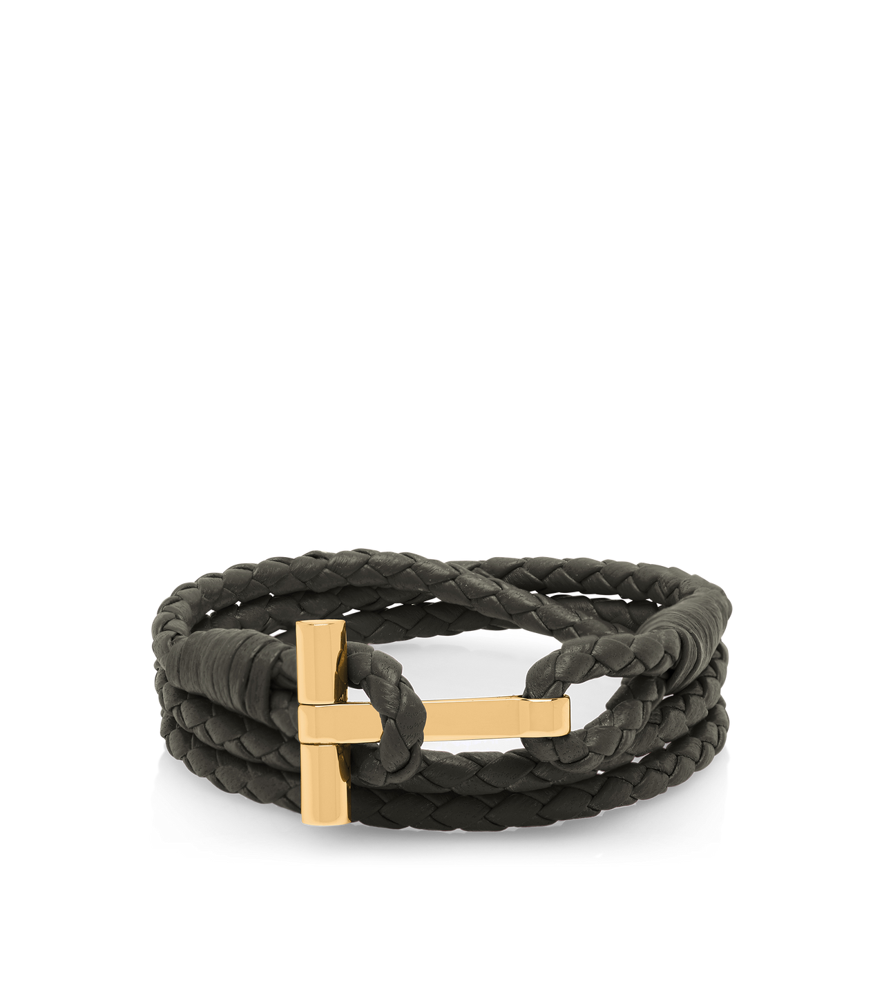TOM FORD LEATHER FOREST GREEN BRAIDED LEATHER T BRACELET