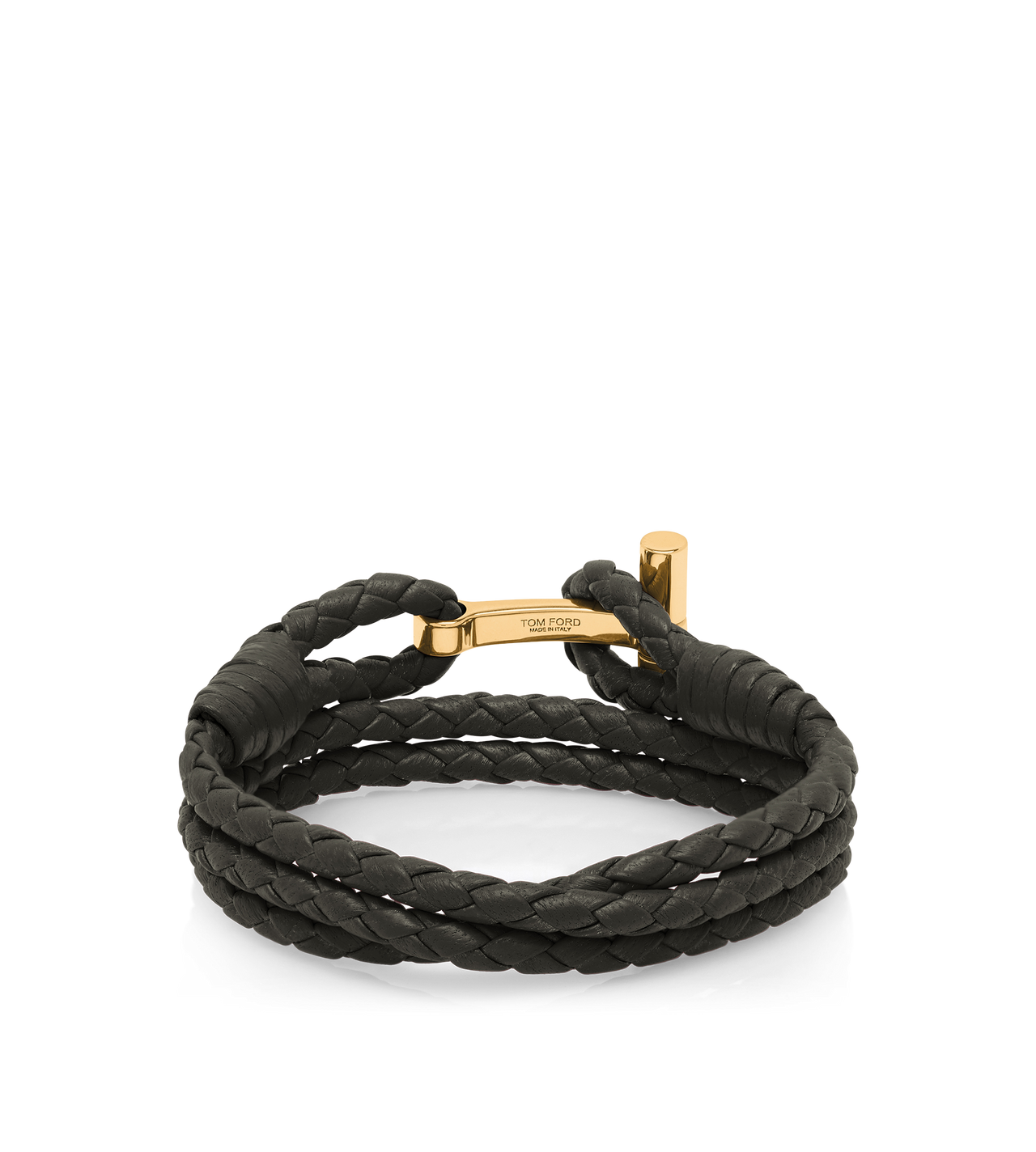 TOM FORD LEATHER FOREST GREEN BRAIDED LEATHER T BRACELET