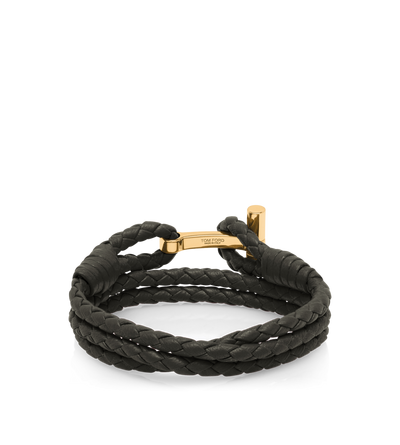 TOM FORD LEATHER FOREST GREEN BRAIDED LEATHER T BRACELET